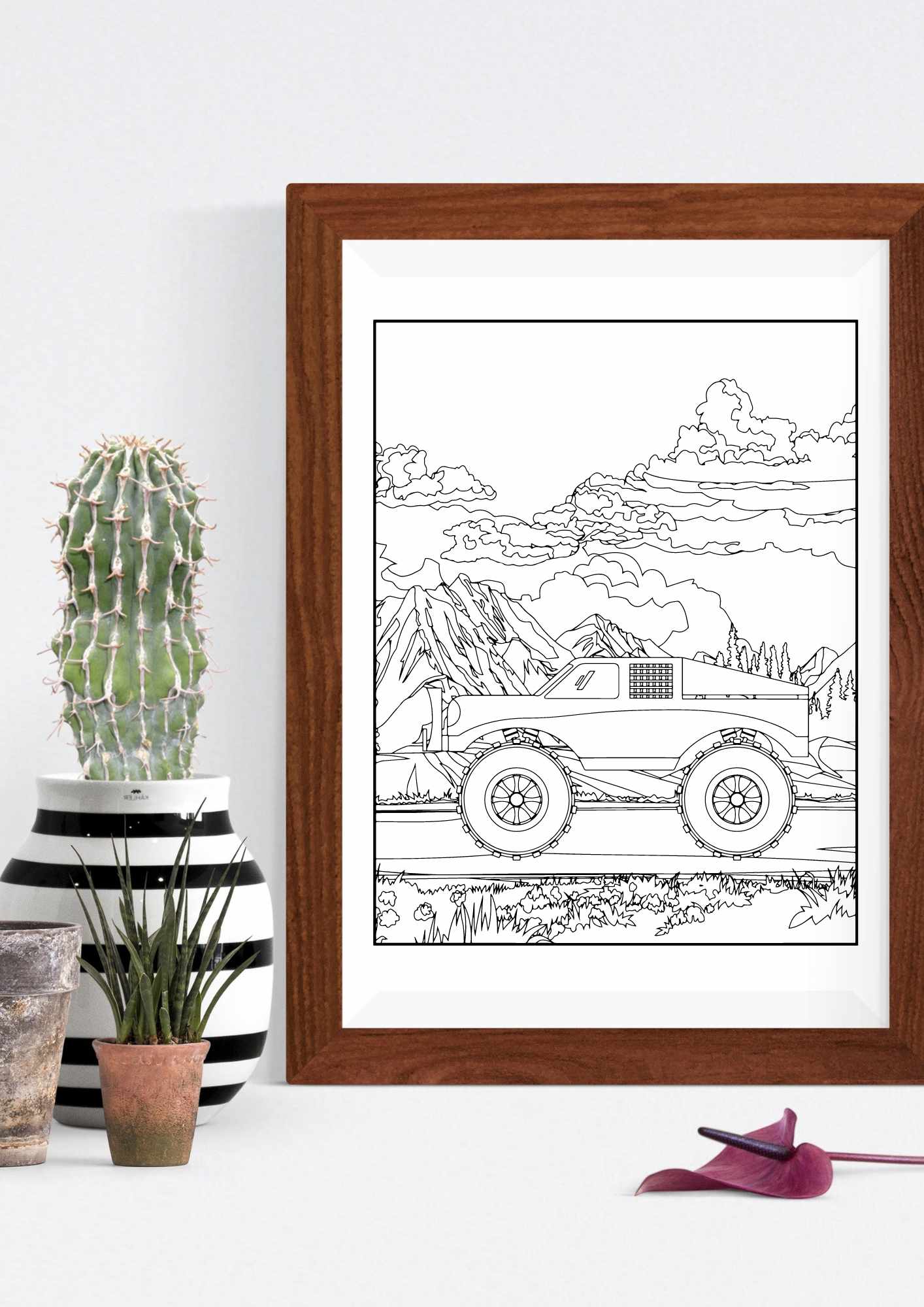 Monstertruck fargeleggingsbok | 40 fargeleggingsark | PDF og PNG