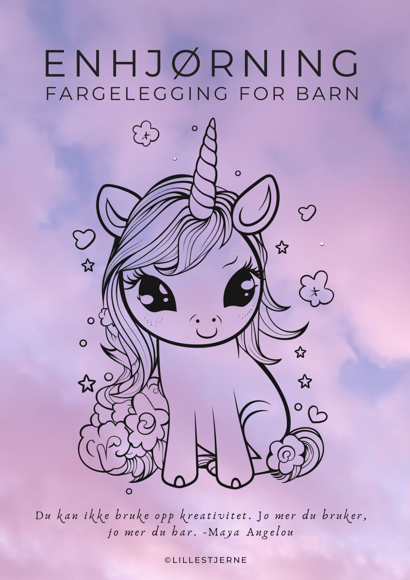 Enhjørning tegninger til fargelegging | 40 tegneark | PDF og PNG
