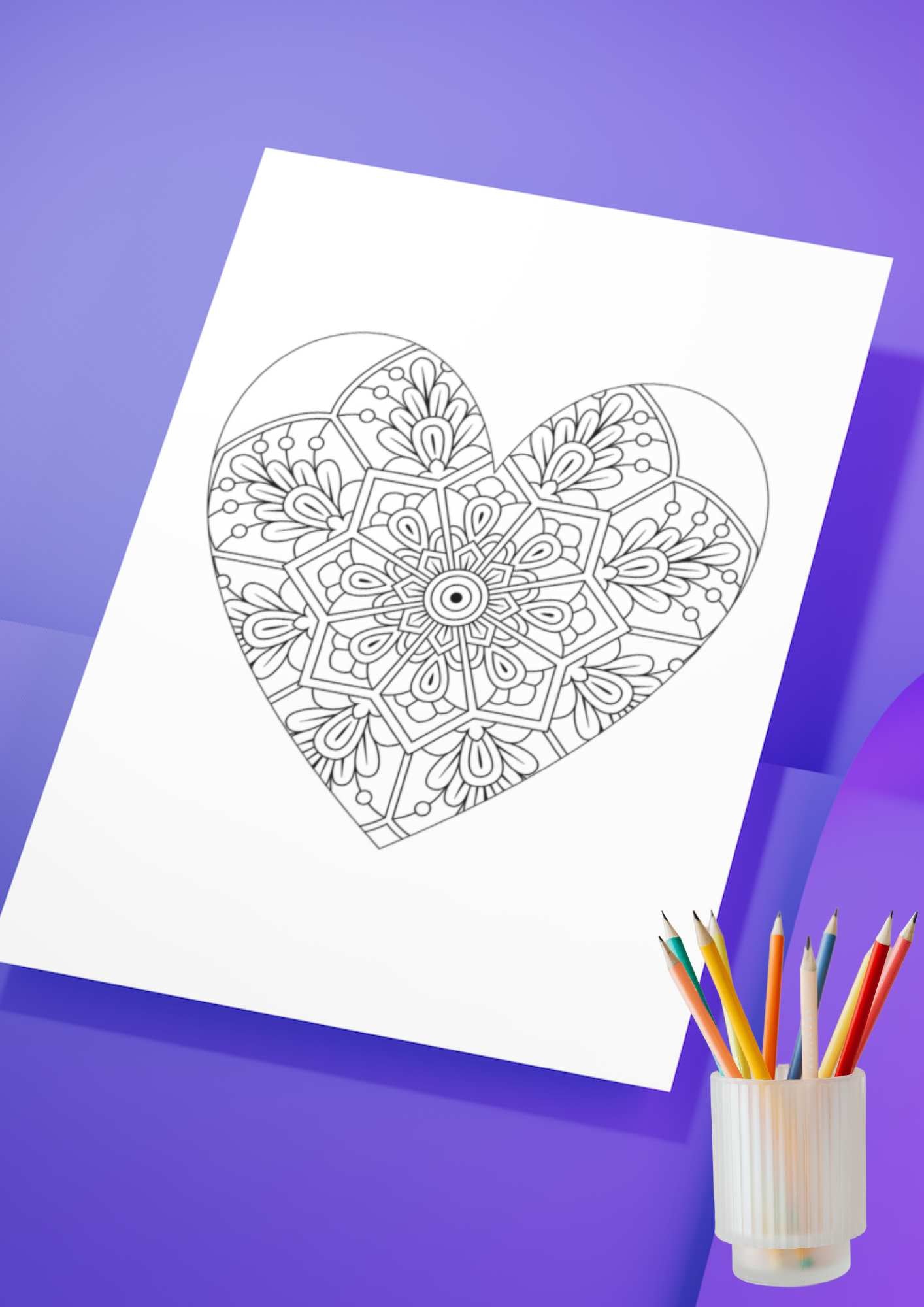Valentine Mandala 40 sider | Fargebok voksne | PDF utskrift og PNG