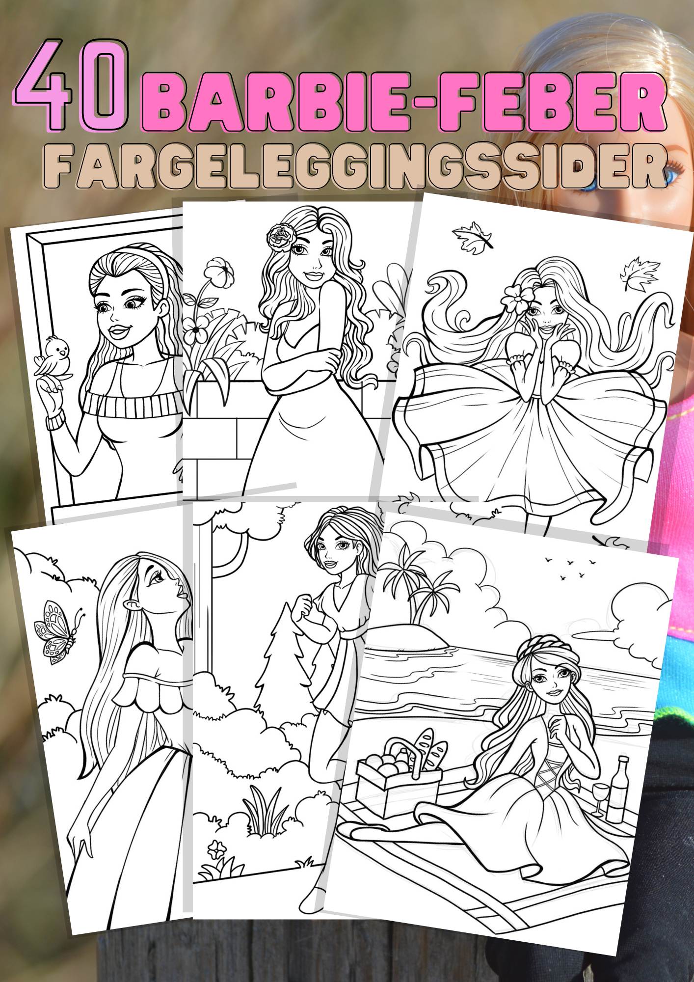 BARBIE fargelegging | 40 sider Barbie fargeleggingsark | PDF utskrivbare sider