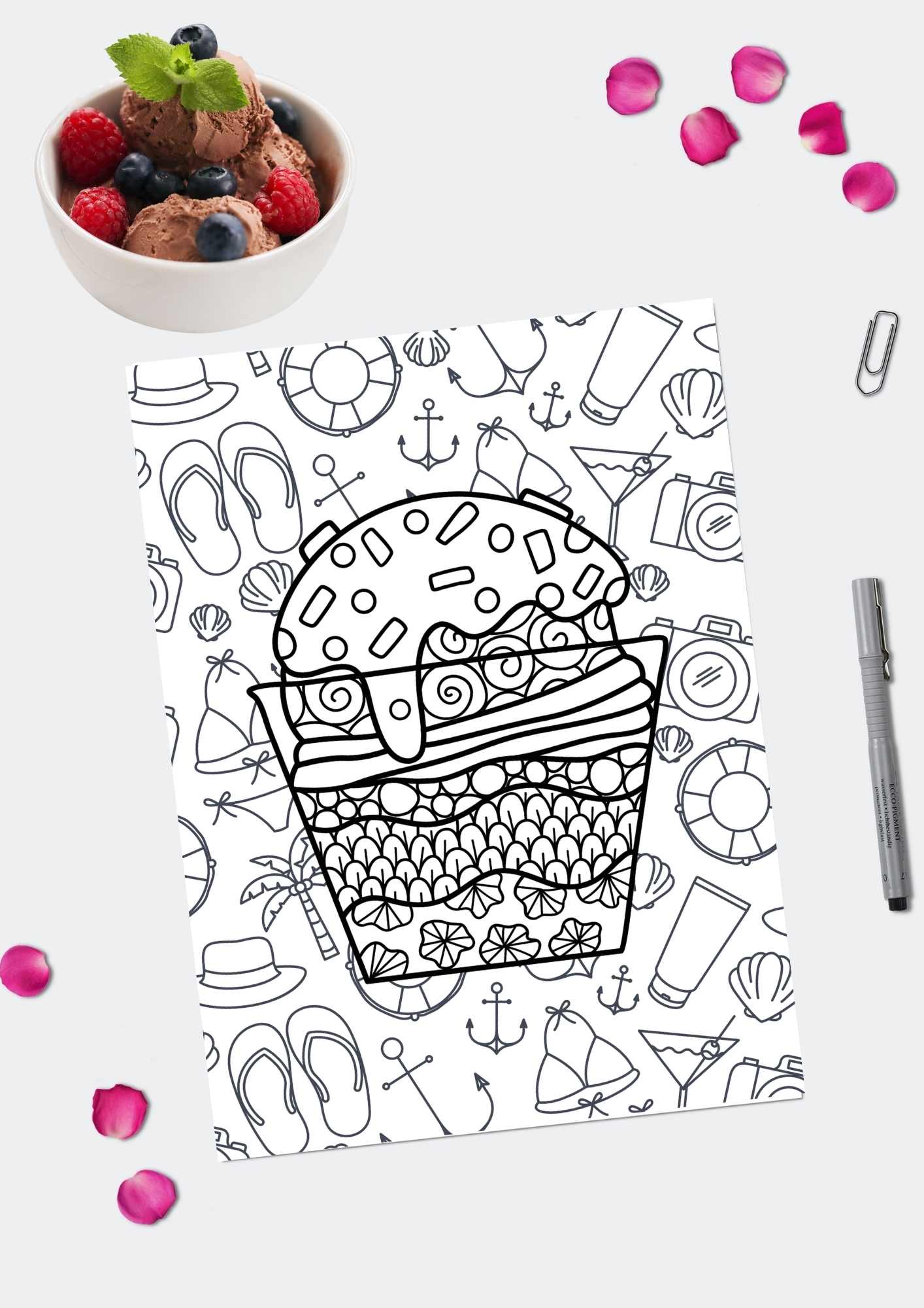Iskremboken med 50 is! | fargelegg 50 is i sommer | Utskrivbare PDF og PNG