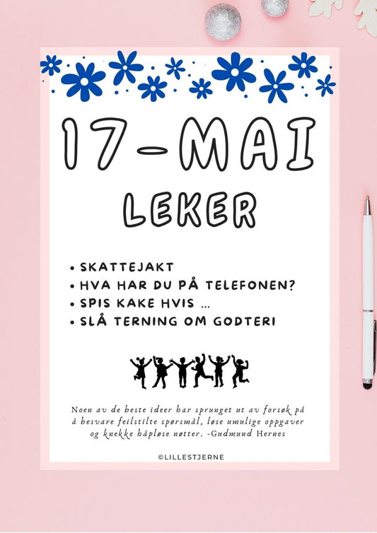 17 mai-leker for barn og voksen | Skriv ut | PDF og PNG