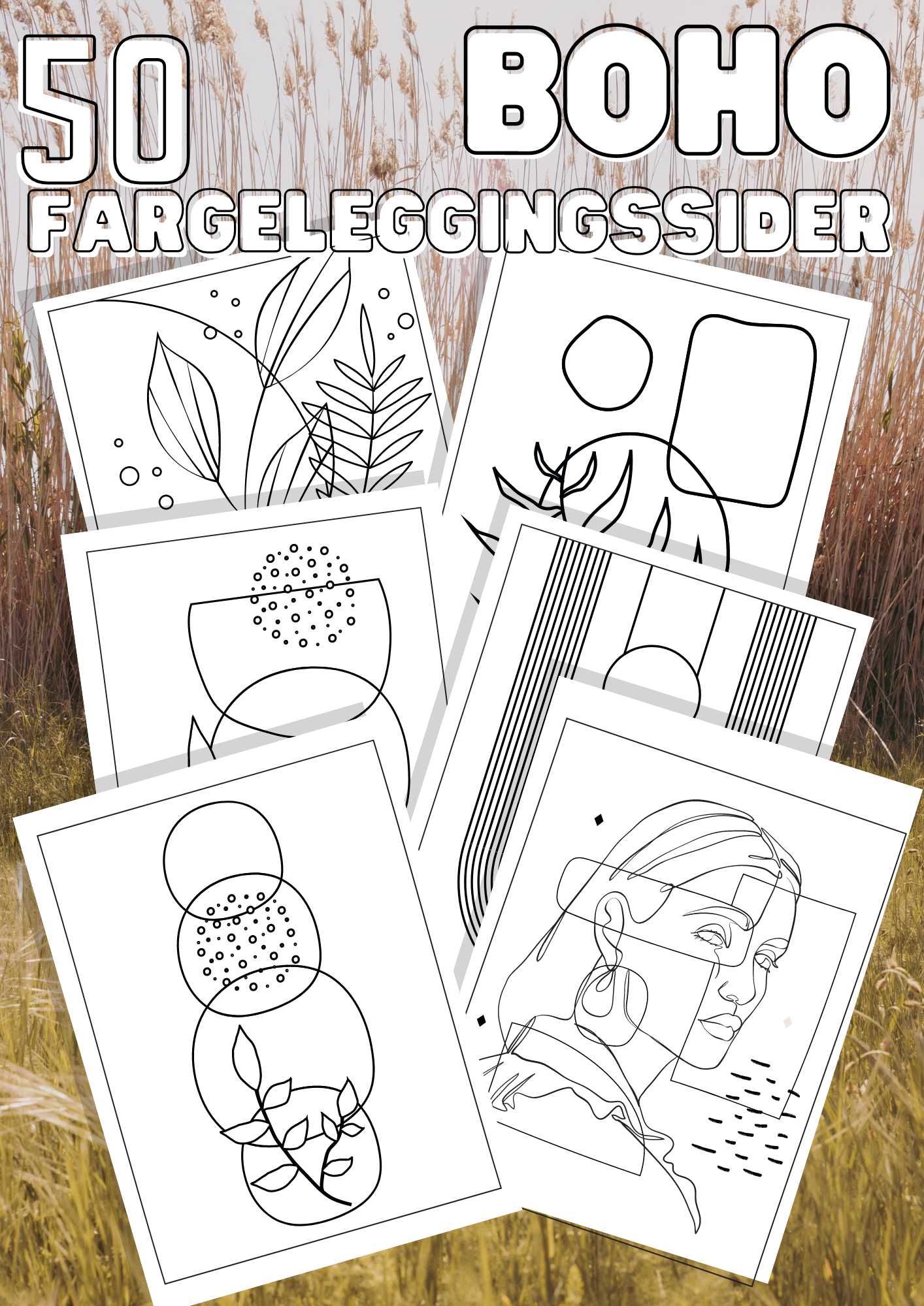 Boho fargelegging for voksne | 50 sider til fargelegging | PDF og PNG utskrift