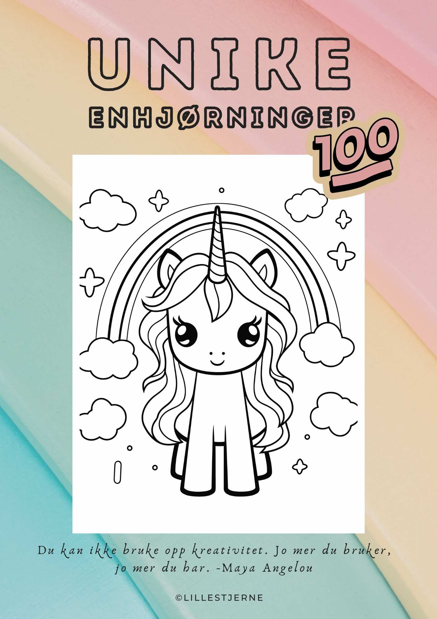 Fargelegg enhjørninger | 100 skjønne enhjørninger fargeleggingsbok | PDF til utskrift