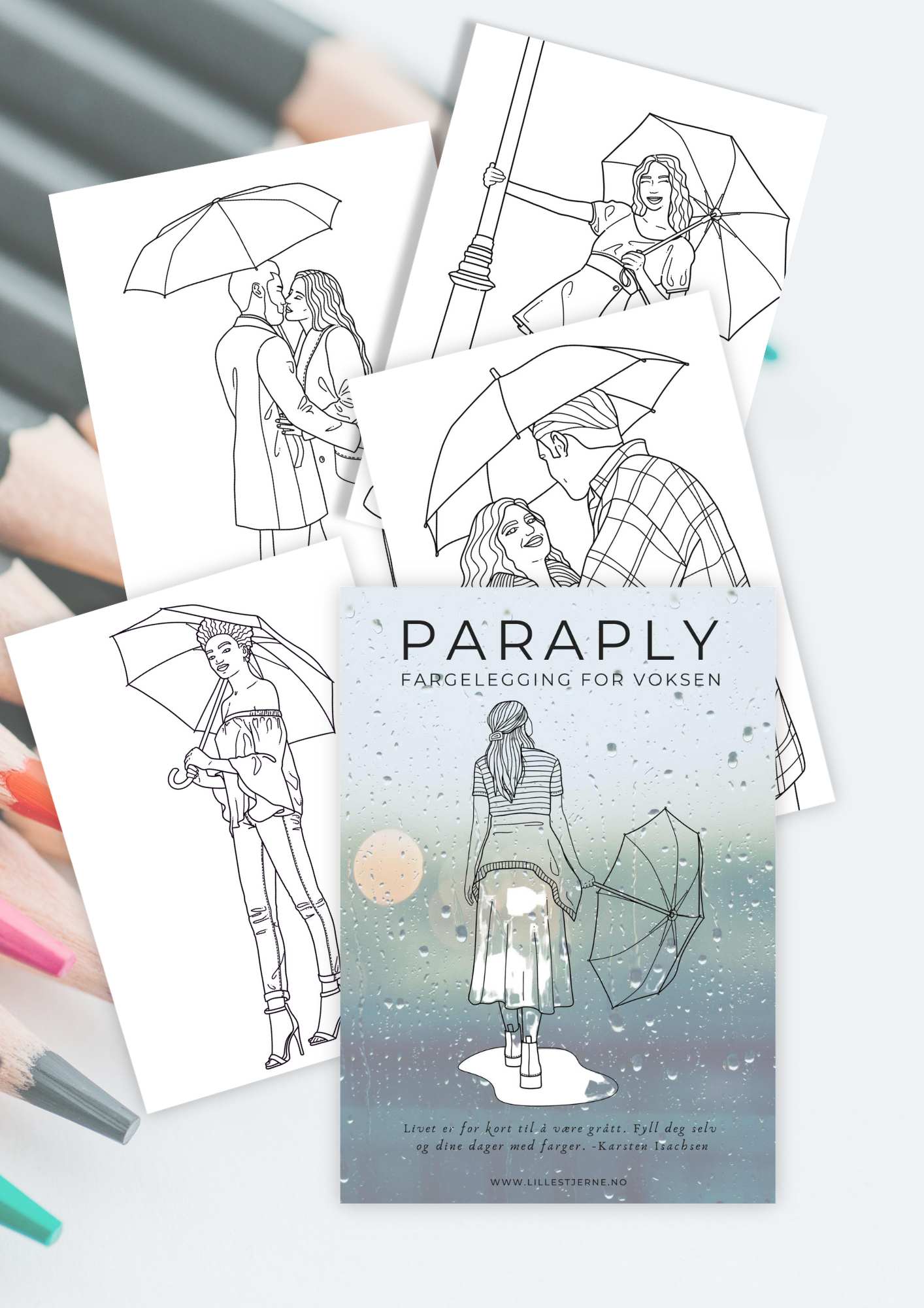 Paraply fargeleggingsbok for voksne | 12 unike design | PDF og PNG