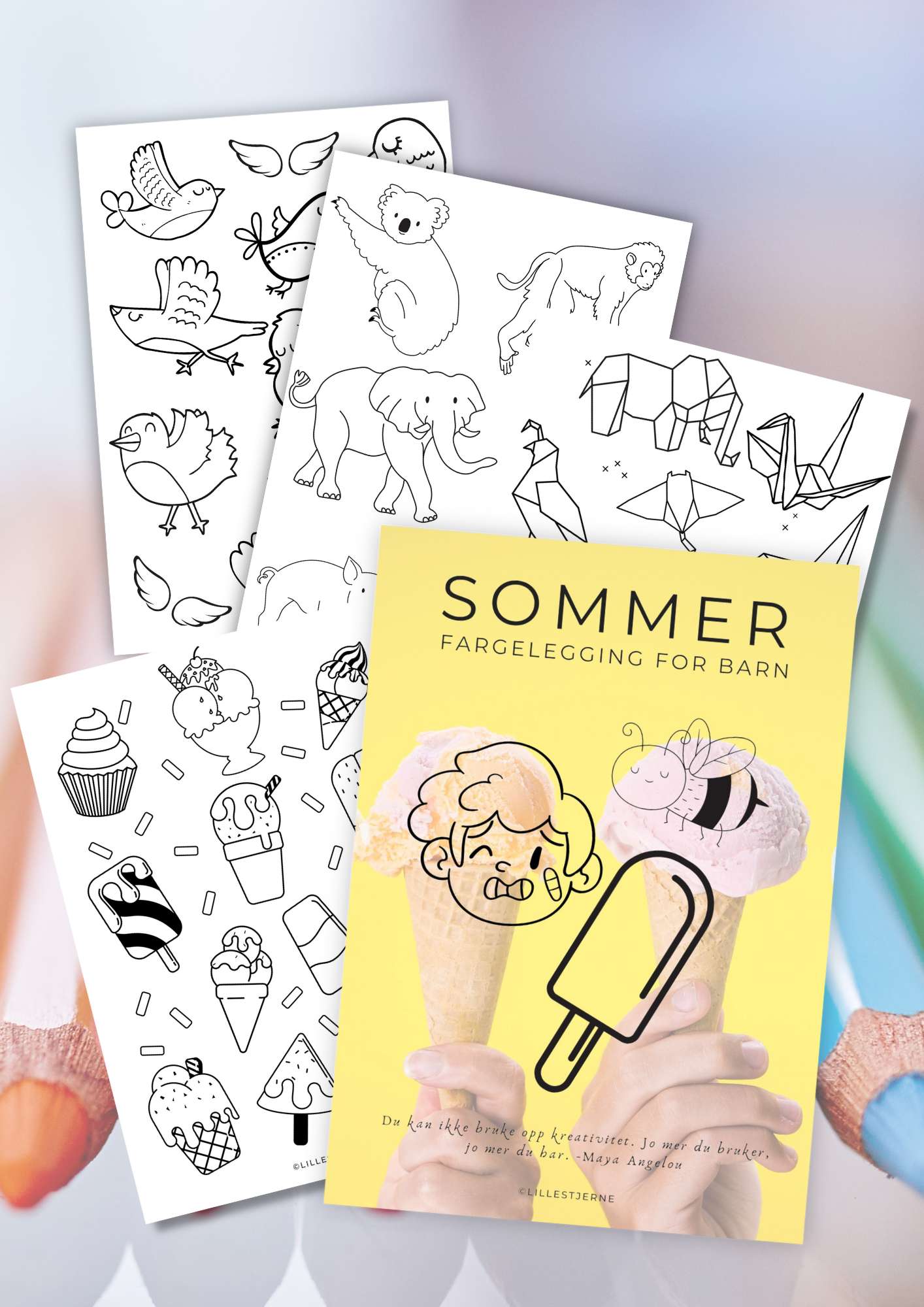Flotte fargelegging sider i sommermotiv | 30+ forskjellige design | 20 ark i PDF og PNG