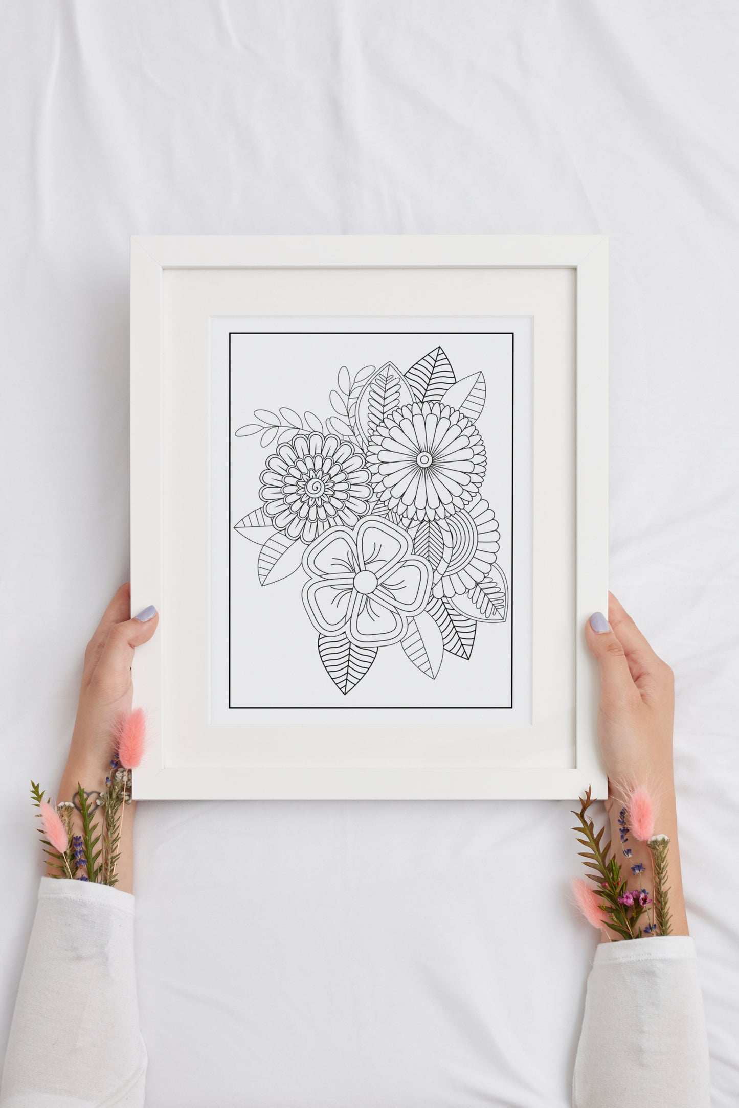 Fargelegg blomstrende hage | 50 fargeleggingsark med blomster | PDF og PNG