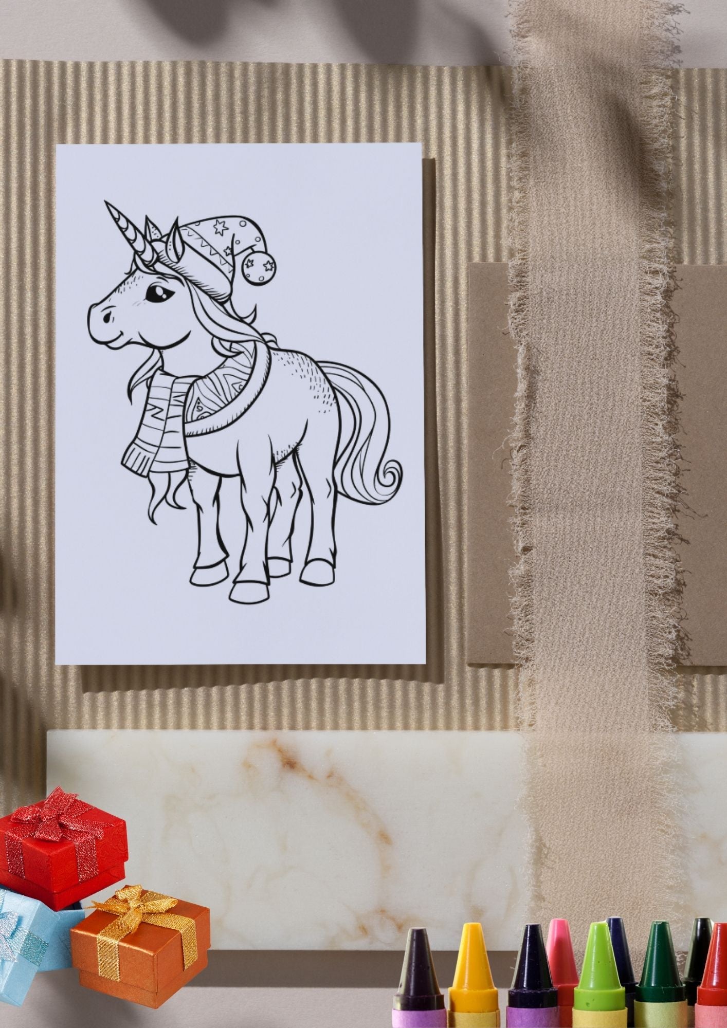 Enhjørningens jul fargeleggingsbok til utskrift | 75 sider jule-enhjørninger
