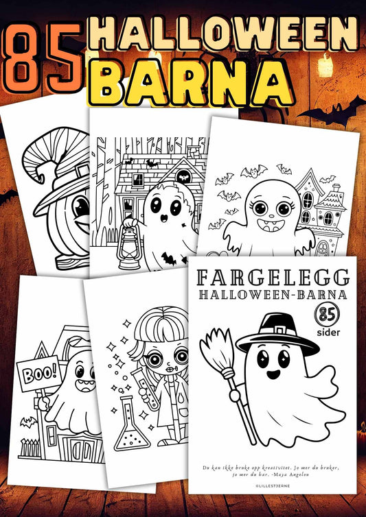 FARGELEGG HALLOWEEN barna | 85 sider fargeleggingsark | PDF og PNG