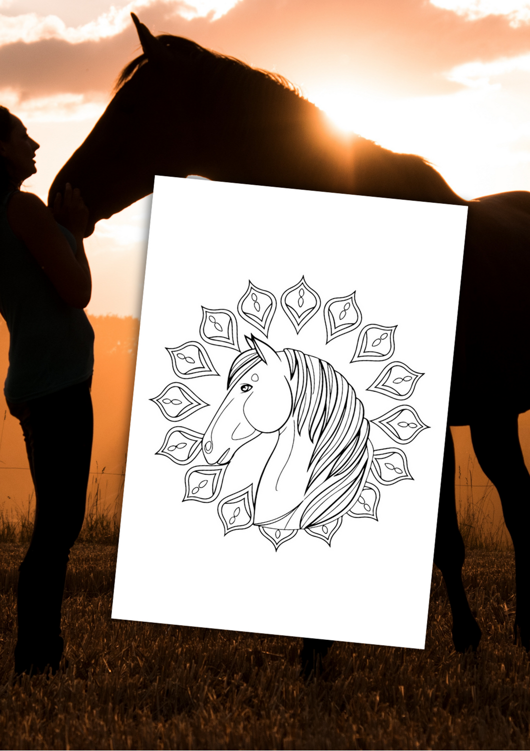 Fargelegge hester mandala motiv | 45 tegneark | PDF og PNG