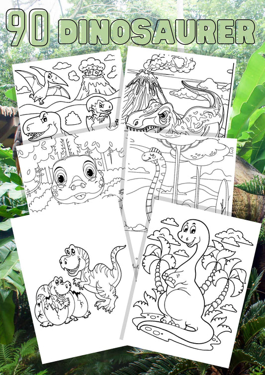 DINOSAURBOKEN med 90 dinosaurer å fargelegge | PDF og PNG
