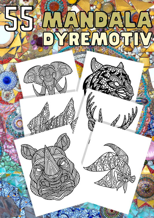 Mandala dyremotiv | 55 mandala fargeleggingsark med dyr | PDF og PNG utskrift