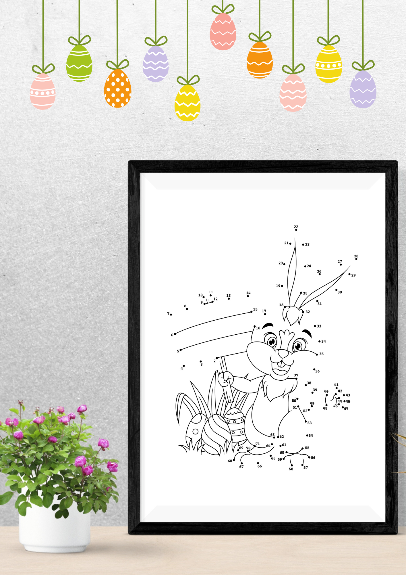 Påske strek-til-strek påskekylling og påskehare | Skriv ut | PDF og PNG