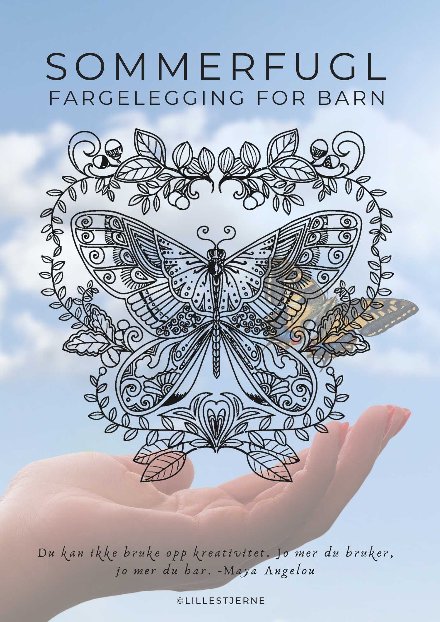 Sommerfugl fargeleggingsark for barn | 50 tegneark | PDF og PNG