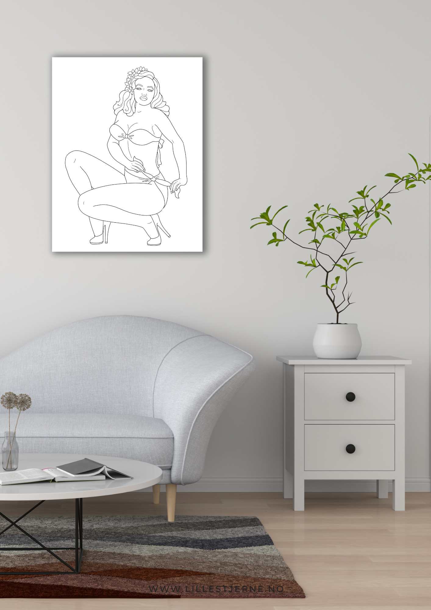 Pin-up fargelegging sider | 12 unike design | PDF og PNG