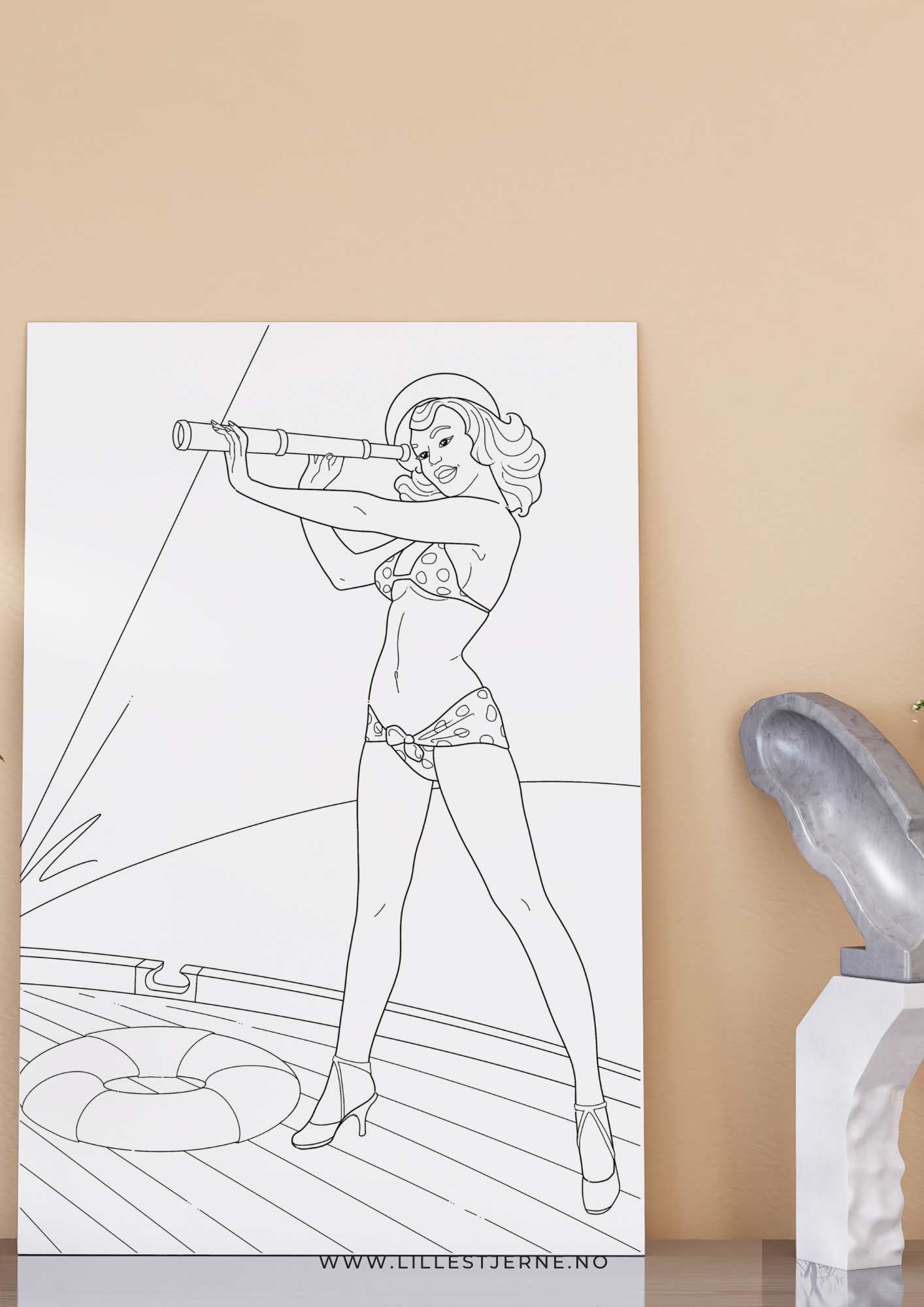 Pin-up fargelegging sider | 12 unike design | PDF og PNG