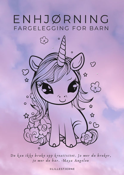 Enhjørning tegninger til fargelegging | 40 tegneark | PDF og PNG
