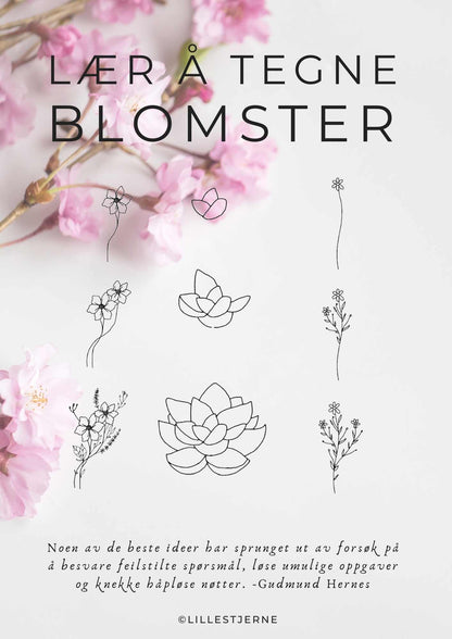Lær å tegne BLOMSTER | 50 motiv | Enkle tegninger | PDF og PNG