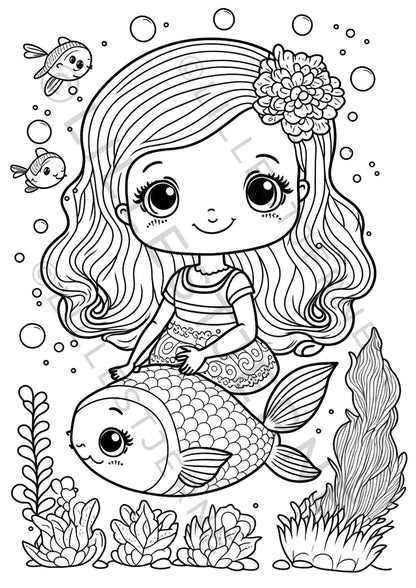 Havfrue fargelegging MERMAIDLAND | 50 fargeleggingsark | PDF og PNG