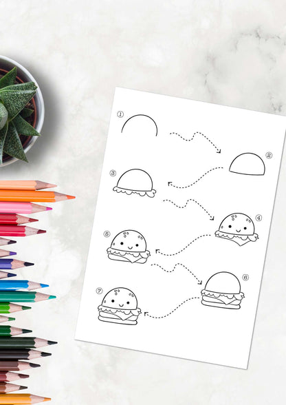 Lær å tegne KAWAII og MONSTER | 40 motiv med enkle tegninger | PDF og PNG