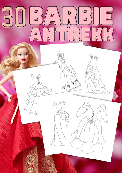 BARBIE-antrekk | Kle opp Barbie med 30 antrekk til fargelegging | PDF utskrivbare sider