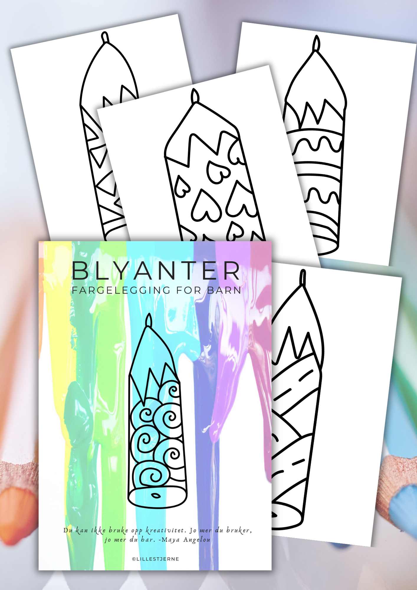 Blyanter fargeleggingsark for barn | 24 tegneark | PDF og PNG