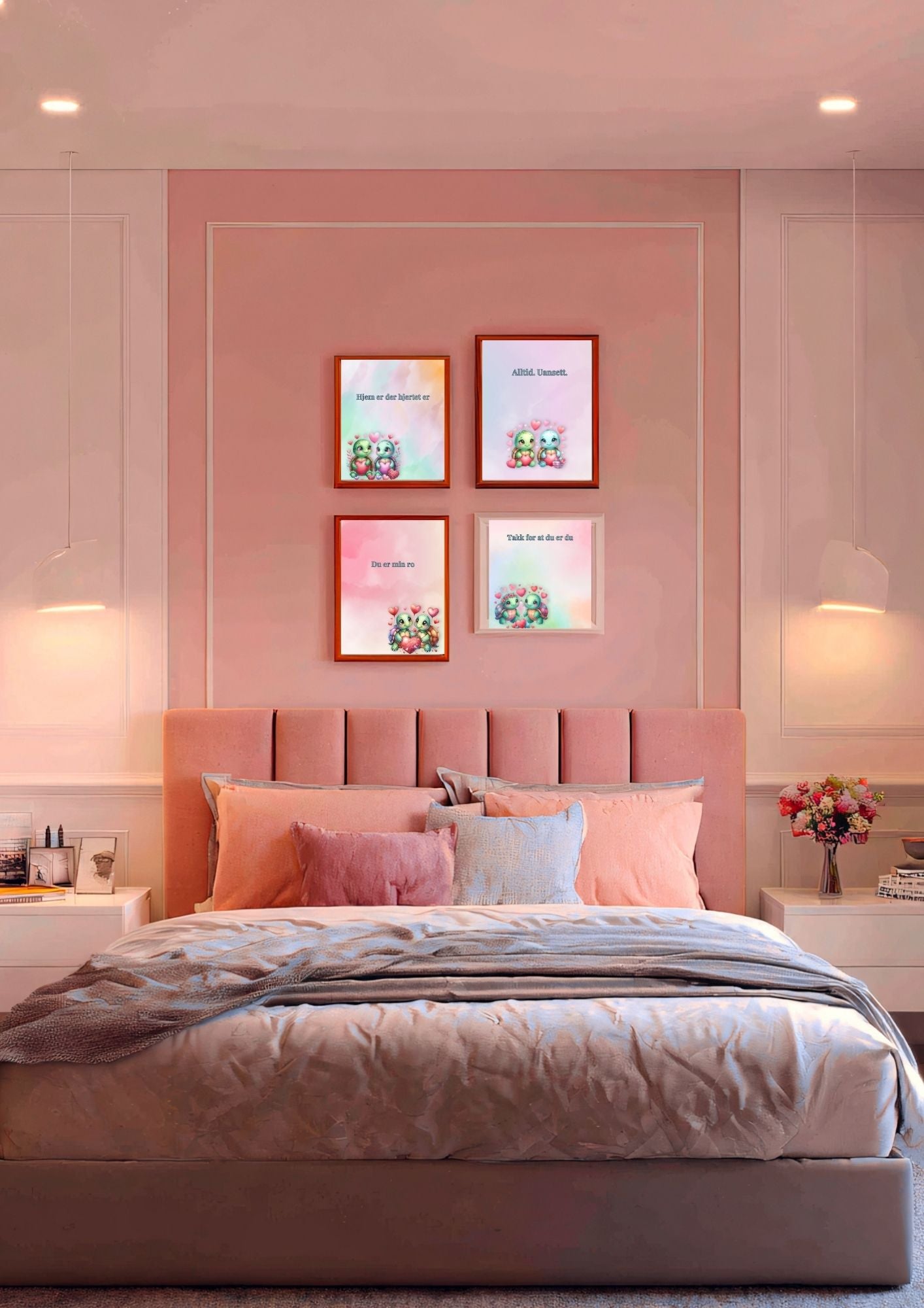 Valentinsplakat – Alltid. Uansett. – kawaii skilpadder med hjerter – Plakat til soverom