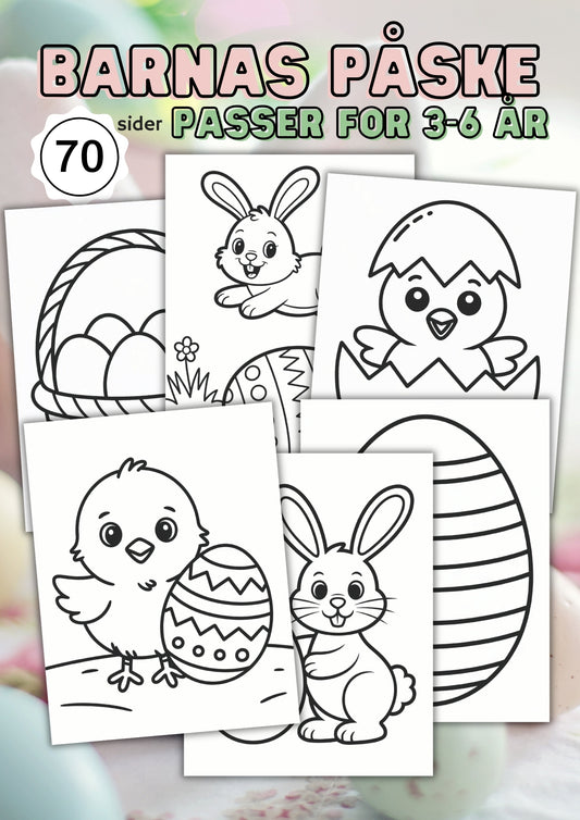 Påskefargelegging for barn - søt påskehare med påskeegg - digital nedlastning