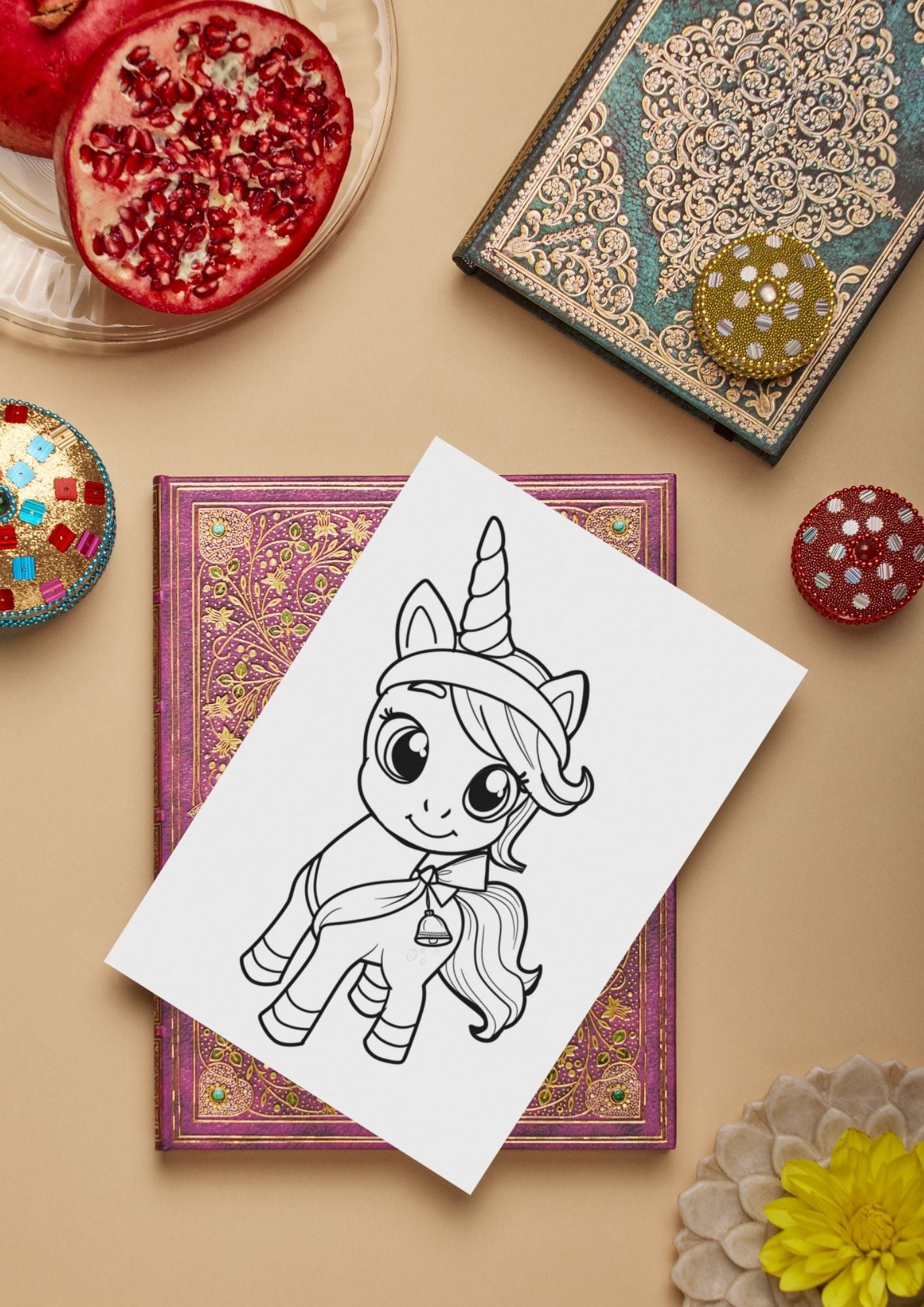 Enhjørningens jul fargeleggingsbok til utskrift | 75 sider jule-enhjørninger