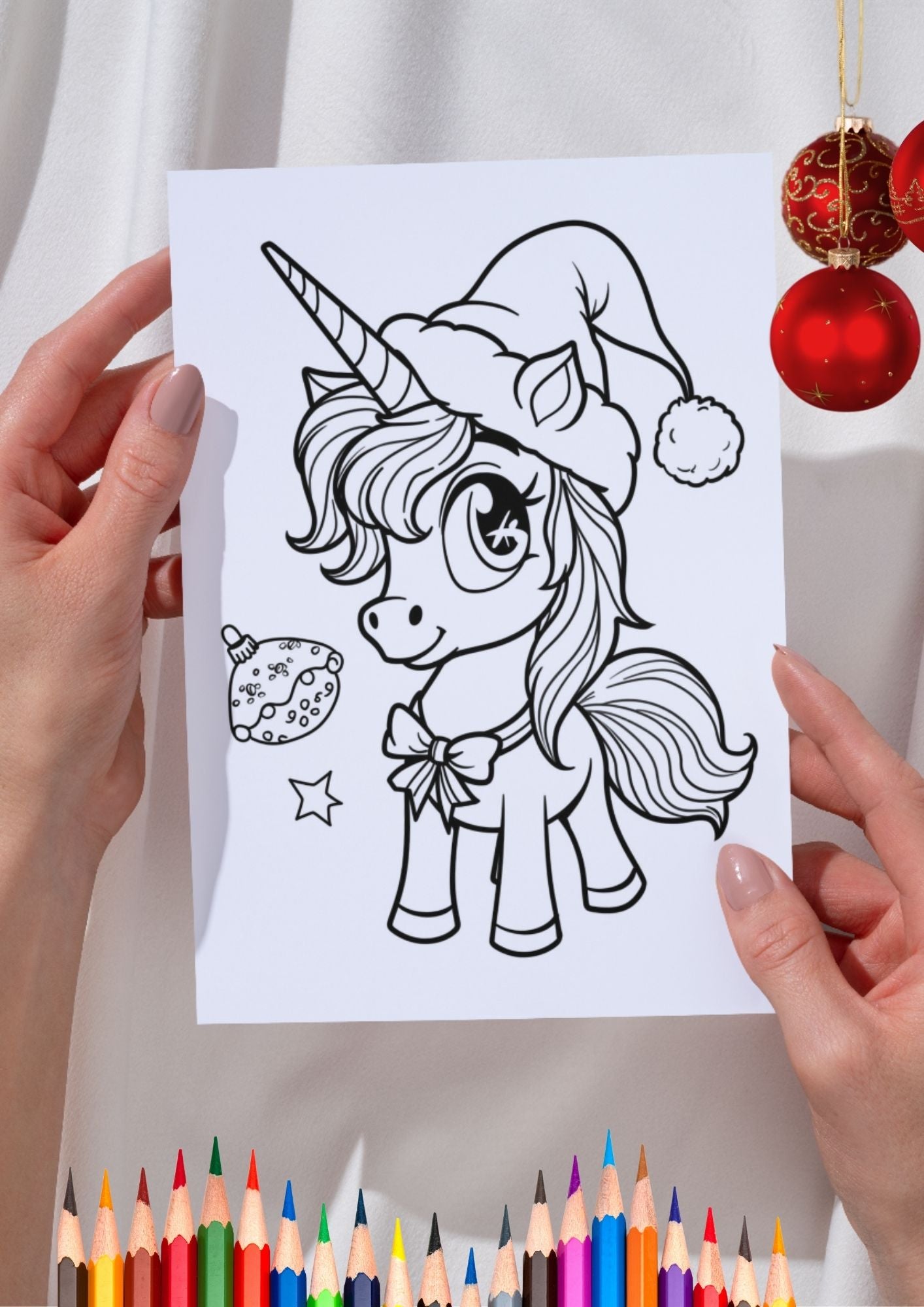 Enhjørningens jul fargeleggingsbok til utskrift | 75 sider jule-enhjørninger