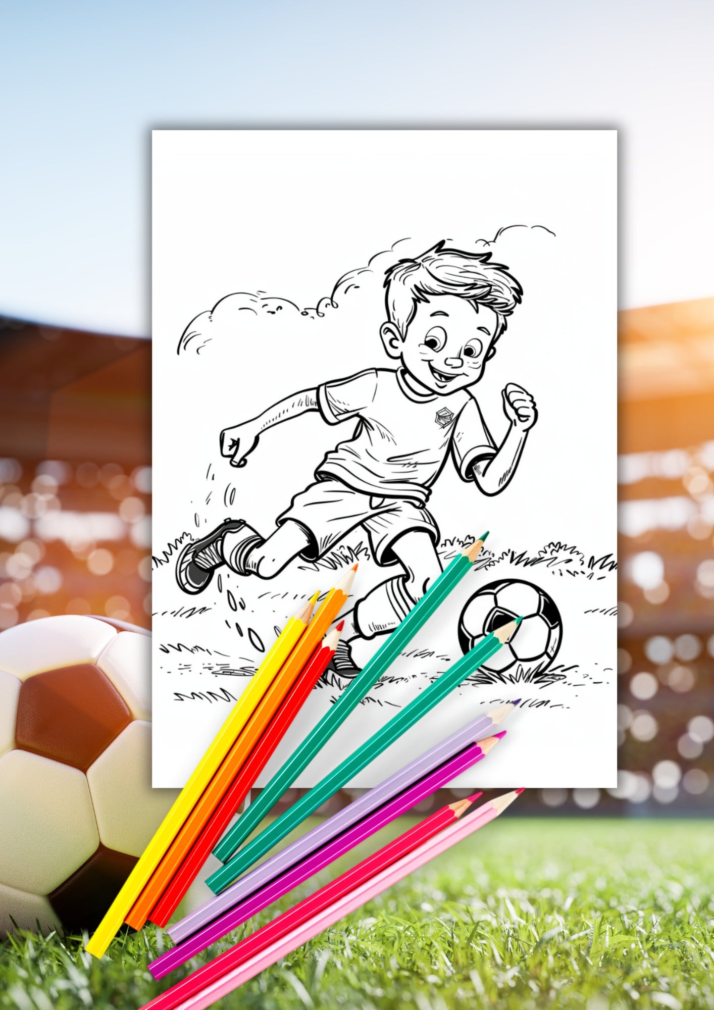 Fotballspiller for barn som fargeleggingsark med fotballtema