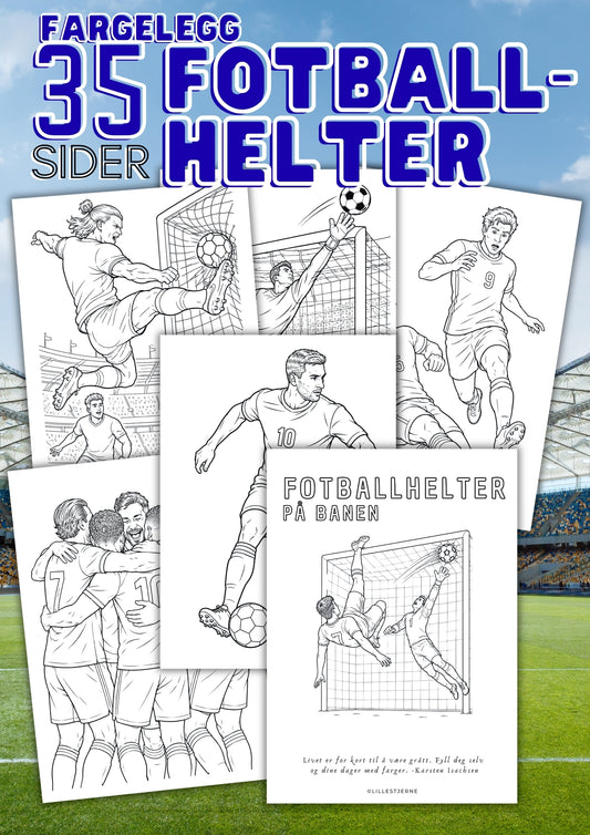 Fotballhelter på banen, digital fargeleggingsbok med 35 fotballmotiver
