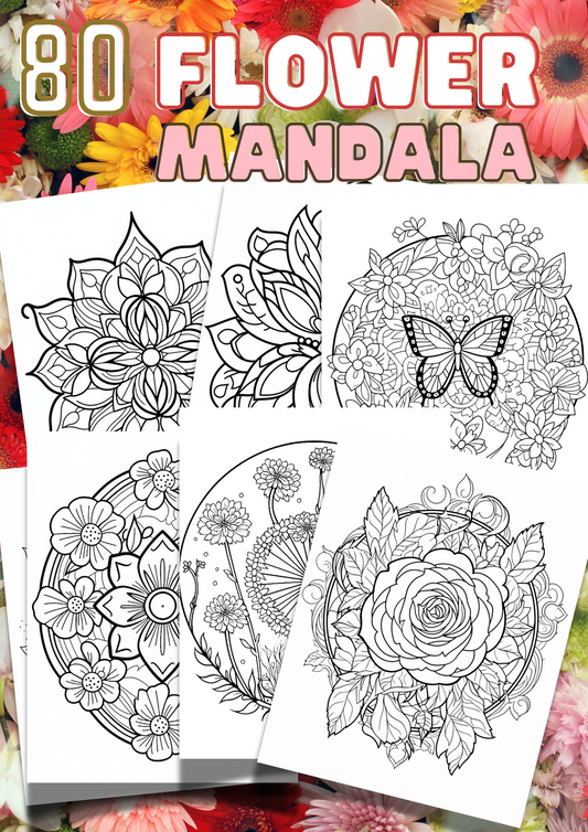 Mandala flower | 80 ark å fargelegge blomster | PDF og PNG
