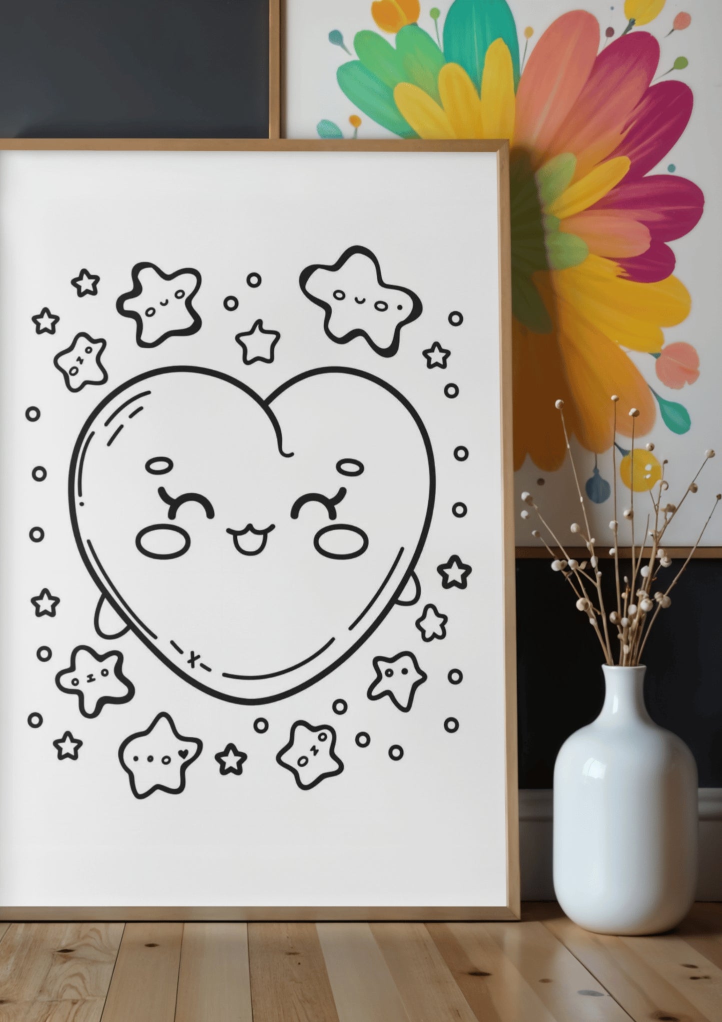 Søtt hjerte canvas klar til å fargelegge hjerte som smiler i kawaii-stil