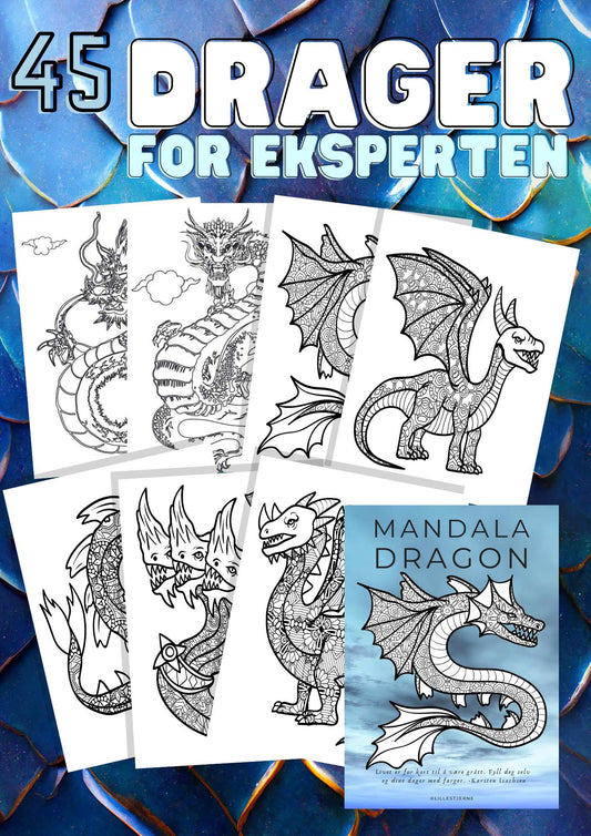 Drage Mandala 45 utfordrende tegninger til fargelegging | PDF utskrivbare sider