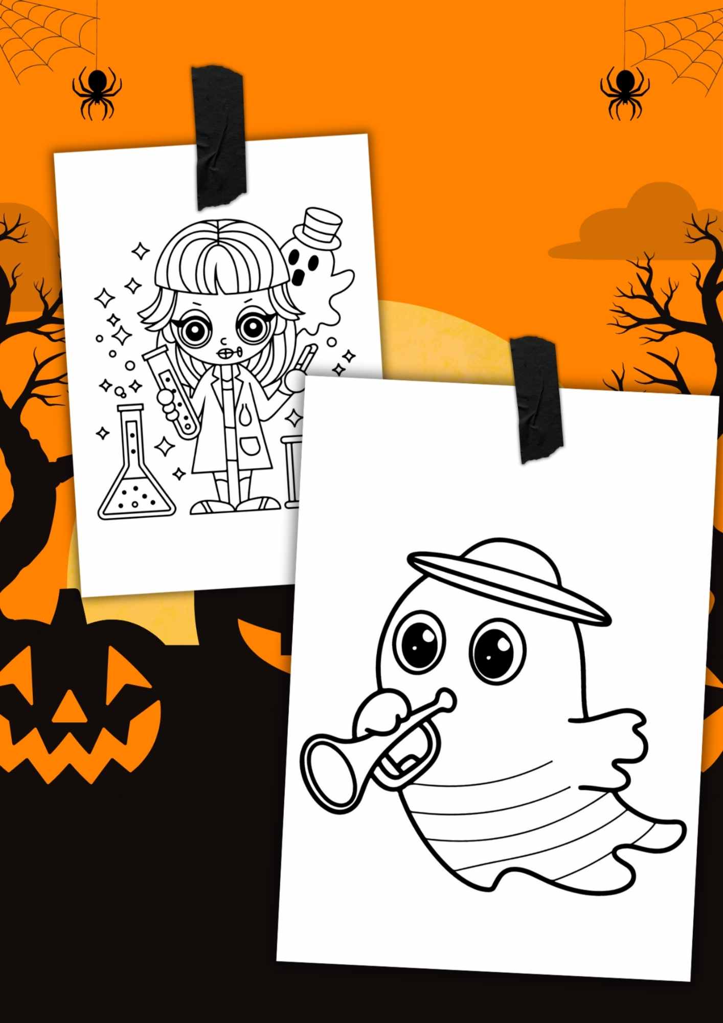 FARGELEGG HALLOWEEN barna | 85 sider fargeleggingsark | PDF og PNG