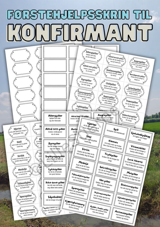 Førstehjelpsskrin til konfirmant – A4-etiketter klare til utskrift | PDF