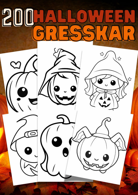 Gresskar tegninger HALLOWEEN | 200 sider til fargelegging | Skriv ut