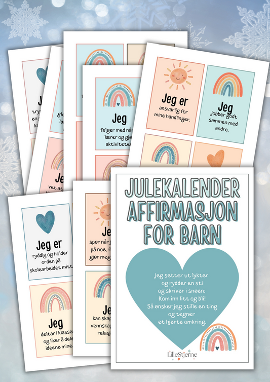 Julekalender Affirmasjoner for barn | Tell ned til jul med 24 fine ord | PDF utskrift