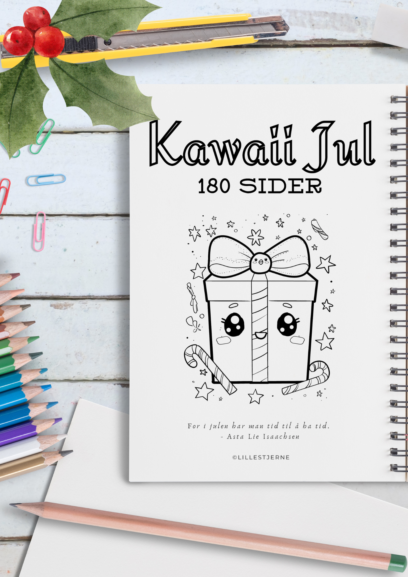 Jul Kawaii 180 sider | Fargeleggingsark jul til utskrift