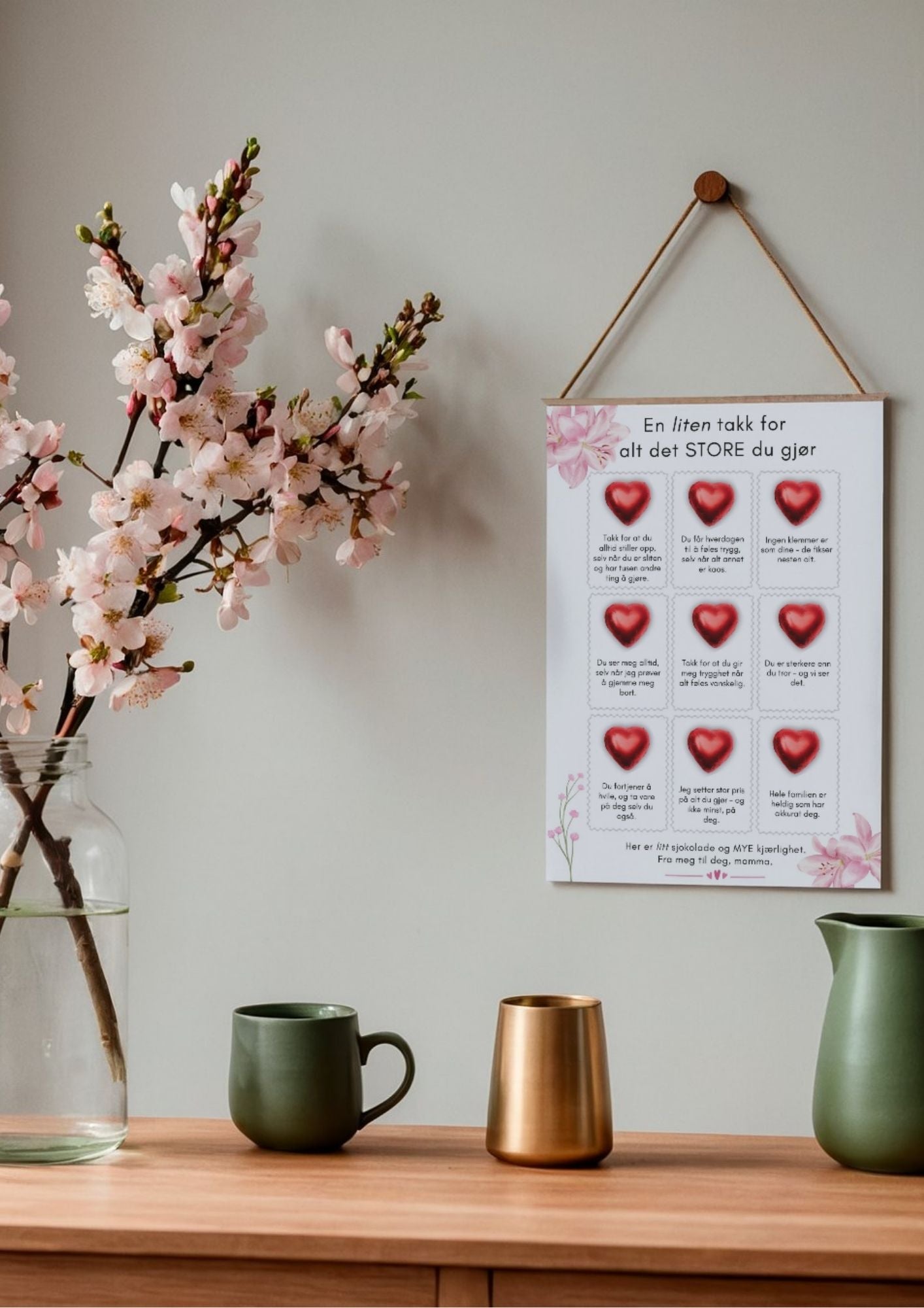 Et helt spesielt kort til morsdag | Skriv ut og lim på hjertesjokolader | PDF utskrift