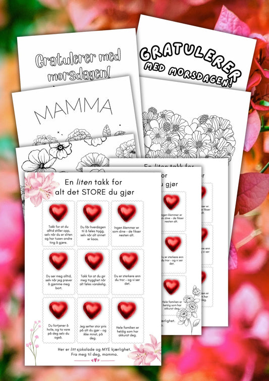 Et helt spesielt kort til morsdag | Skriv ut og lim på hjertesjokolader | PDF utskrift