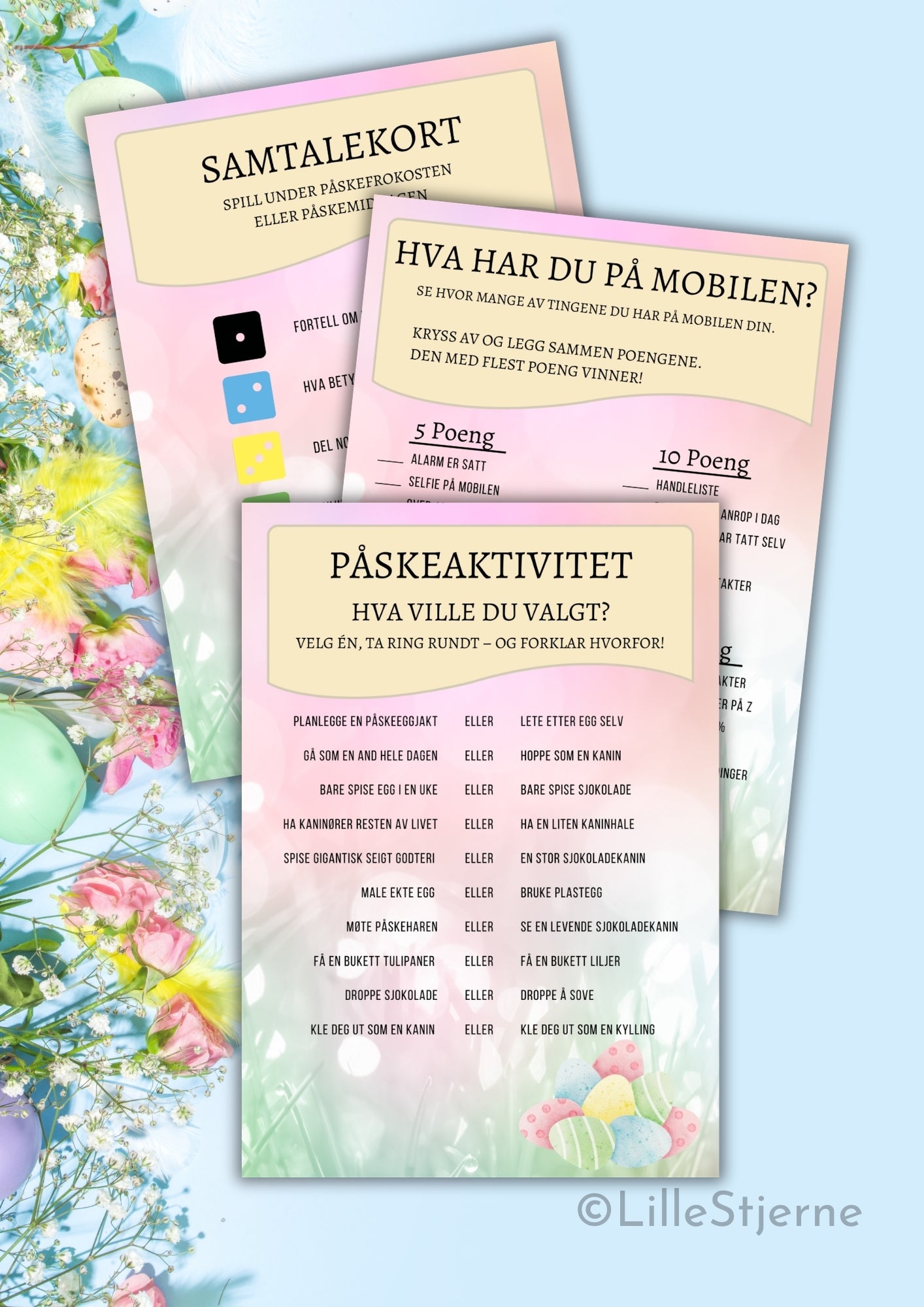 Påskeaktiviteter for familien – samtalekort, mobil-spill og hva ville du valgt, norsk utskrivbar
