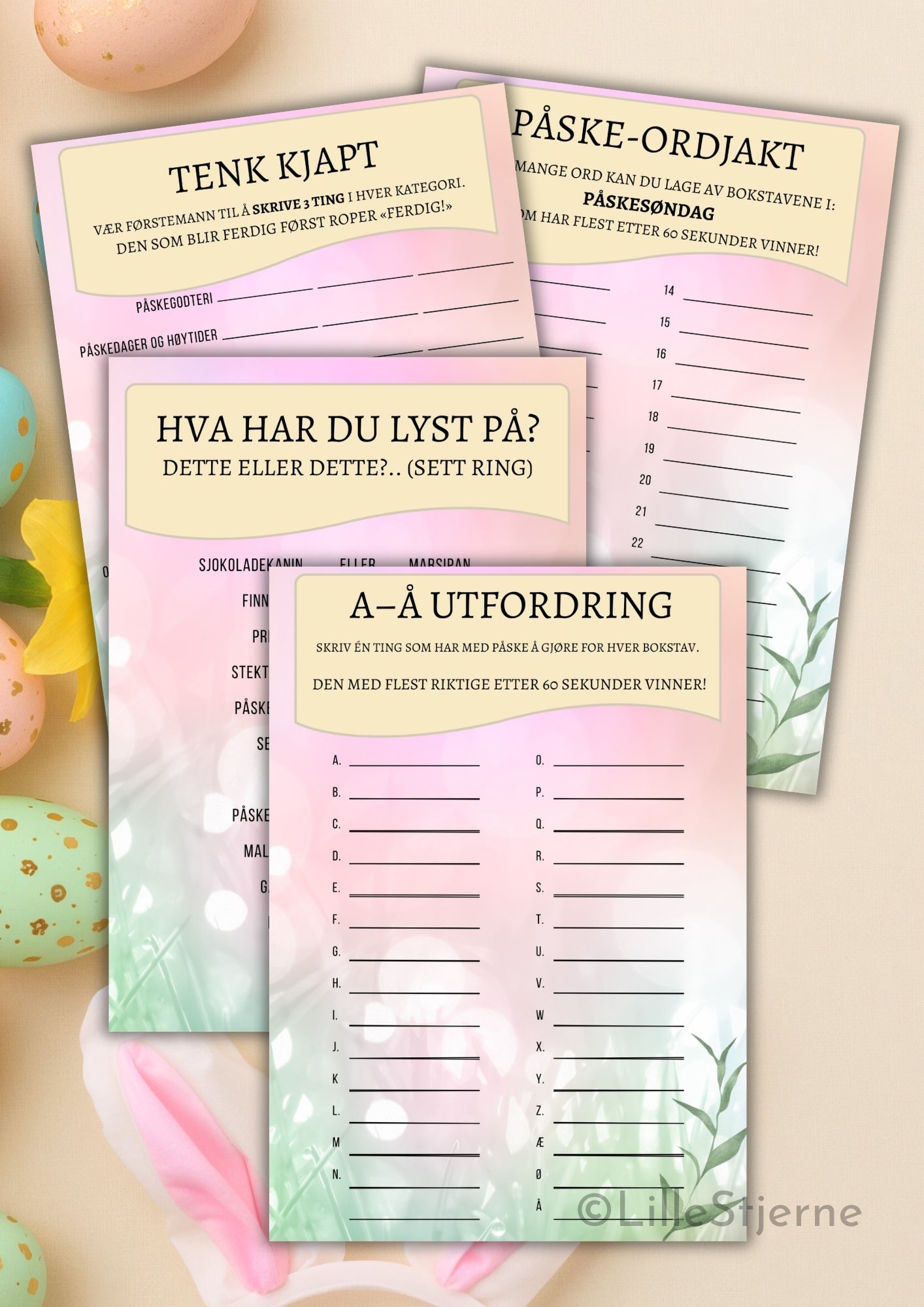 Påskeaktiviteter for store og små – tenk kjapt, ordjakt, hva har du lyst på og A–Å utfordring