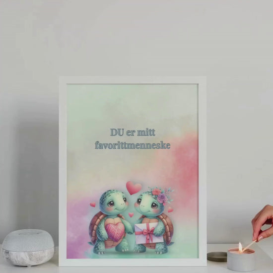 Romantisk plakat med søte skilpadder – Du er mitt favorittmenneske – nedlastbar plakat på norsk