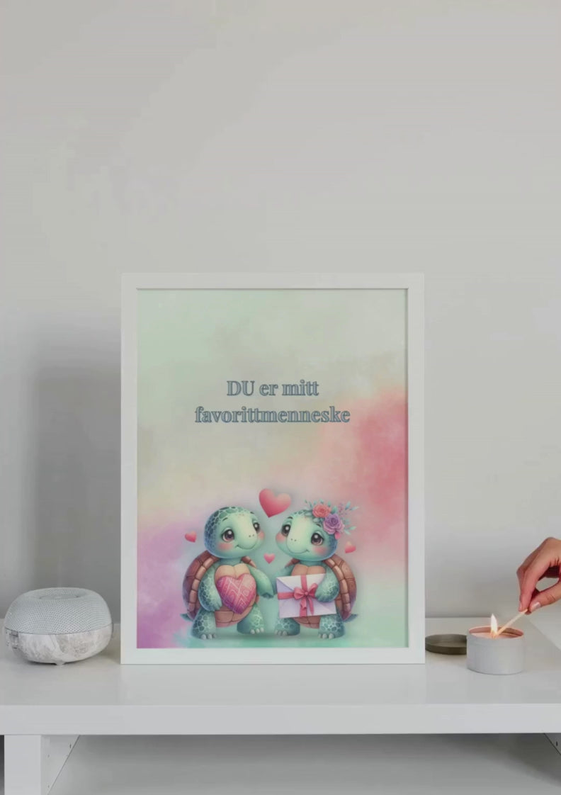 Romantisk plakat med søte skilpadder – Du er mitt favorittmenneske – nedlastbar plakat på norsk