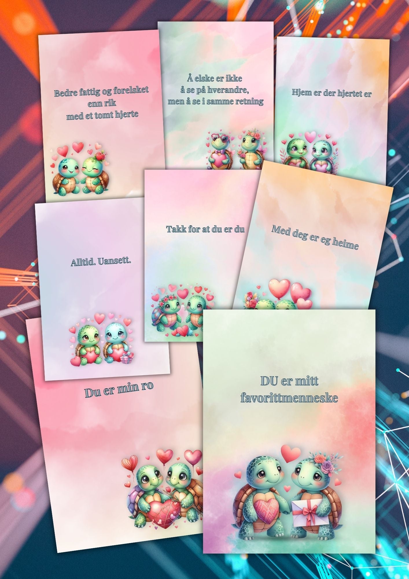 Valentinsdag plakat med søte skilpadder og norsk kjærlighetssitat – DU er mitt favorittmenneske – digital utskrift fra LilleStjerne