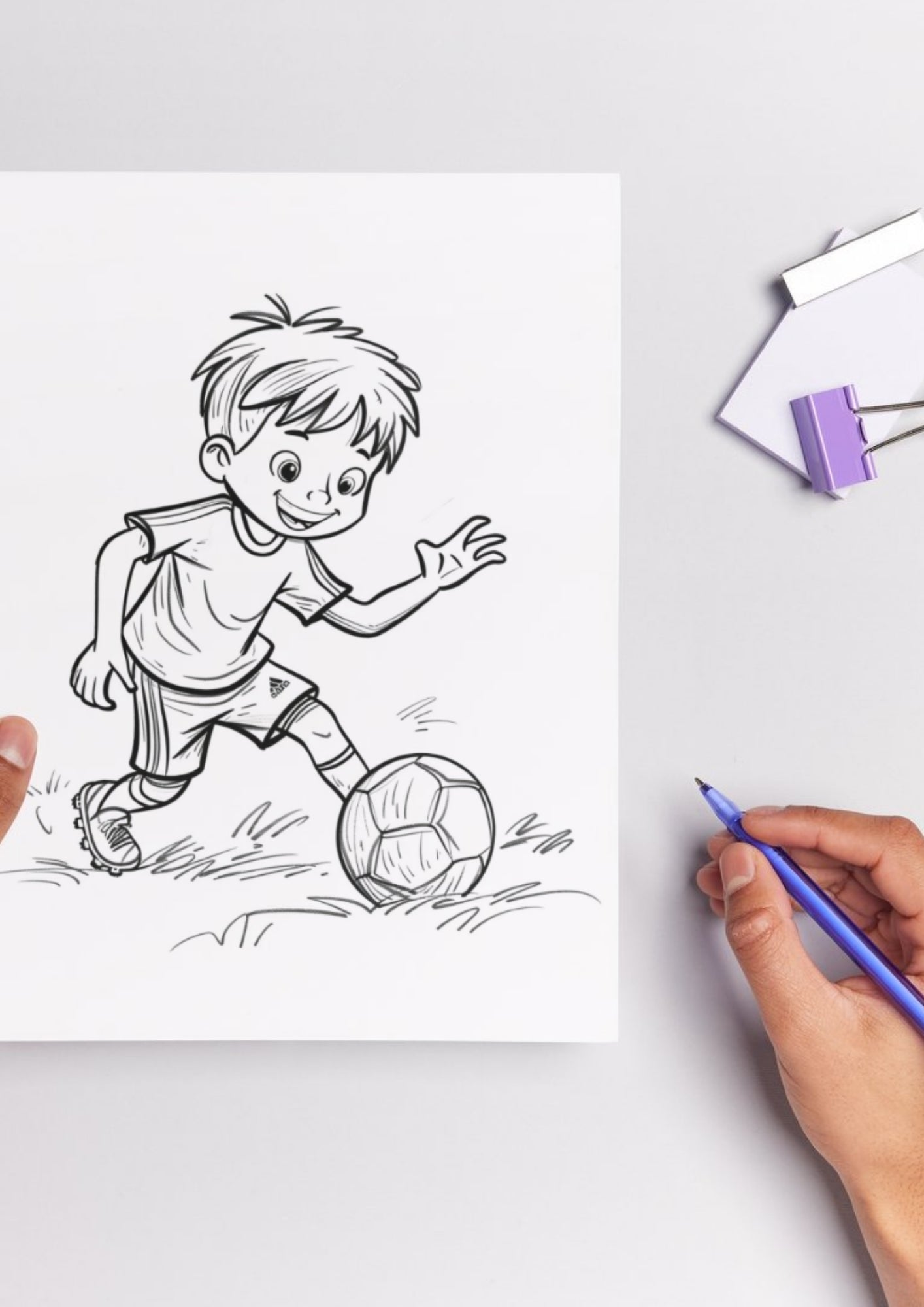 Fotballspiller for barn som fargeleggingsark med fotballtema